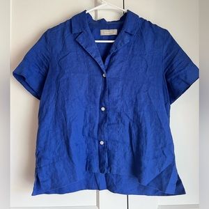 Everlane Square Linen Short Sleeve Button Down Shirt 0 XS Royal Blue